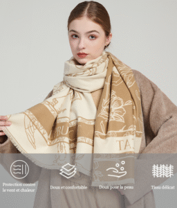 Hepburn Cat Écharpe Mixte Laine et Soie - Motif Oiseaux et Fleurs