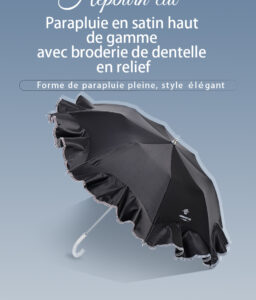 Hepburncat-Parapluie en satin luxe à broderie et volants 3D