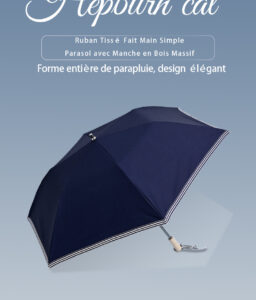 Hepburncat-Parapluie solaire avec ruban français et manche en bois