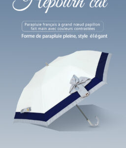 Hepburncat-Parapluie français à grand nœud contrasté fait main