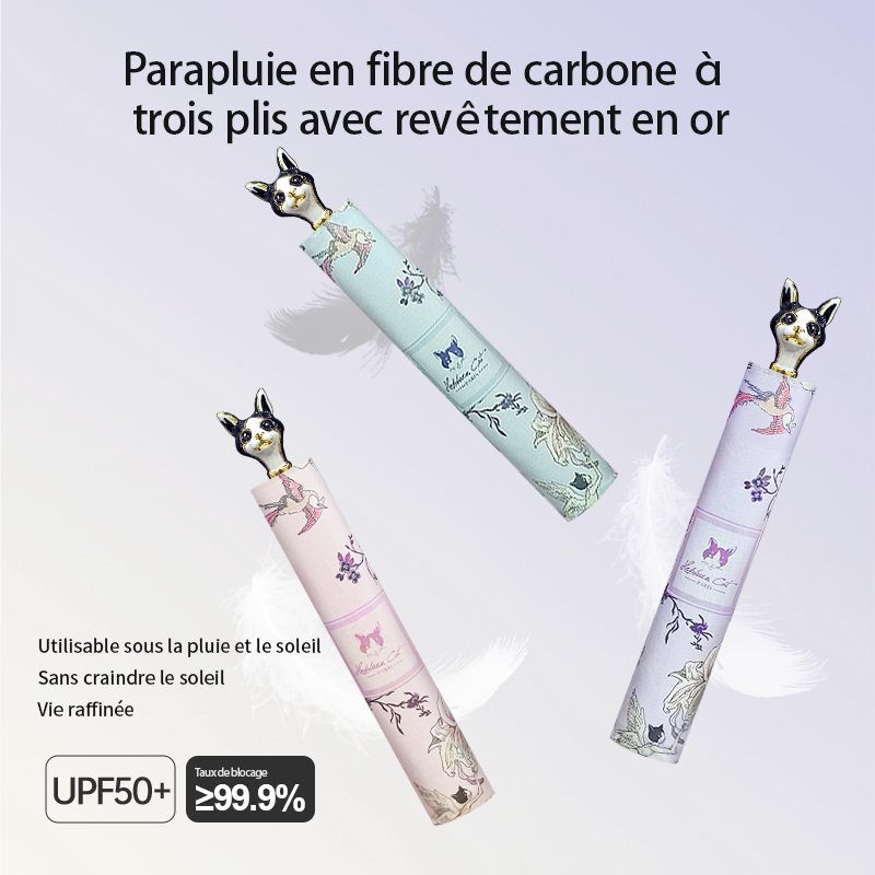 Hepburn Cat-Parapluie pliant 3 plis en fibre de carbone type crayon – Image 10