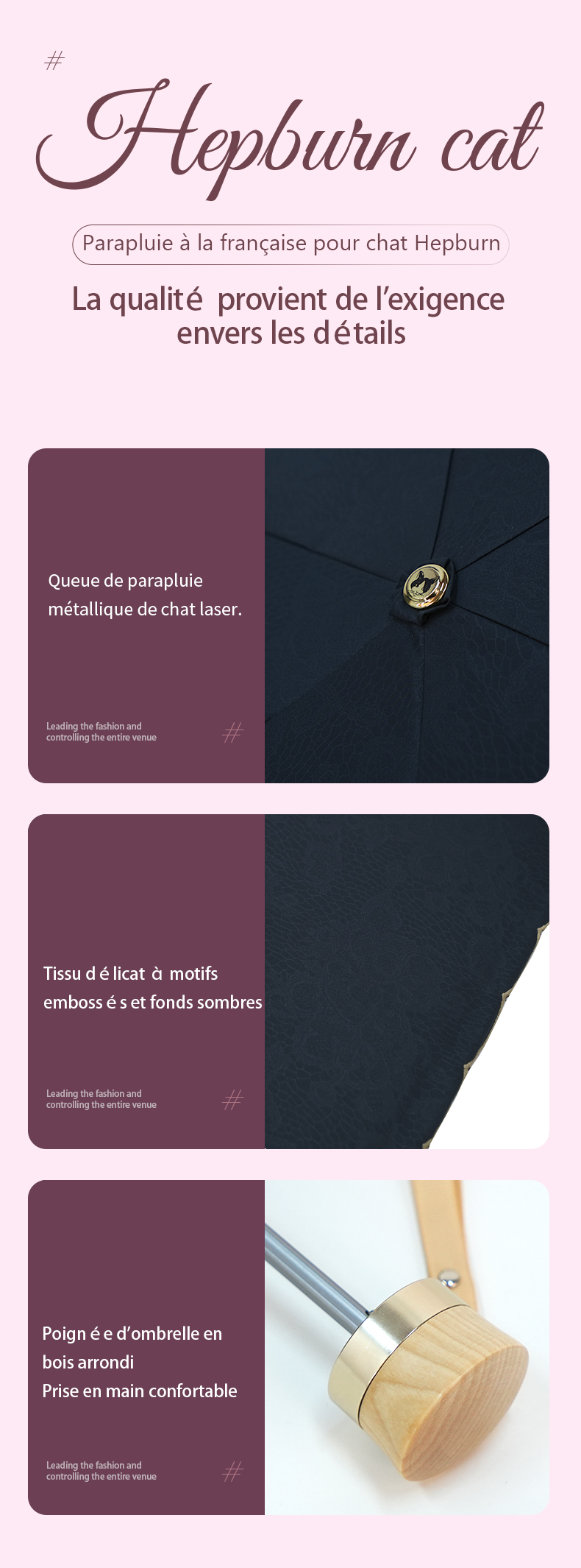 Hepburncat-Parapluie en satin gaufré soyeux de luxe – Image 10