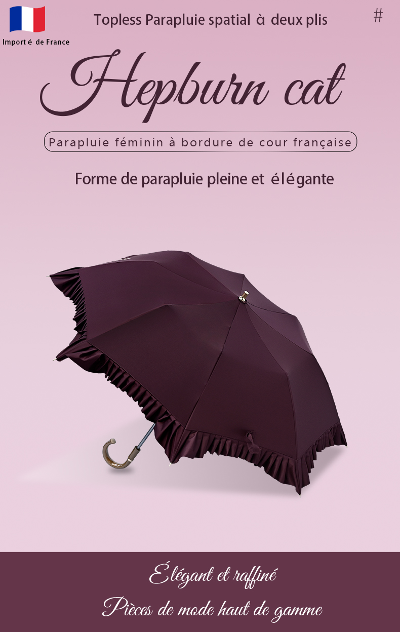 Hepburncat-Parapluie de style palace français à volants