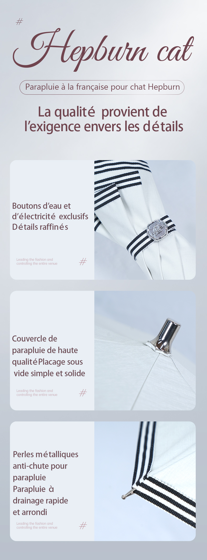 Hepburncat-Parapluie solaire avec ruban français et manche en bois – Image 11