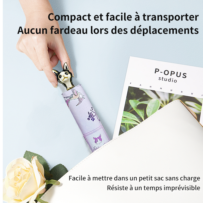 Hepburn Cat-Parapluie pliant 3 plis en fibre de carbone type crayon – Image 6