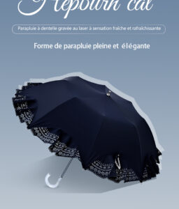 Hepburncat-Parapluie rafraîchissant à bordure gravée laser