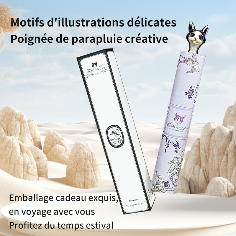 Hepburn Cat-Parapluie pliant 3 plis en fibre de carbone type crayon – Image 5