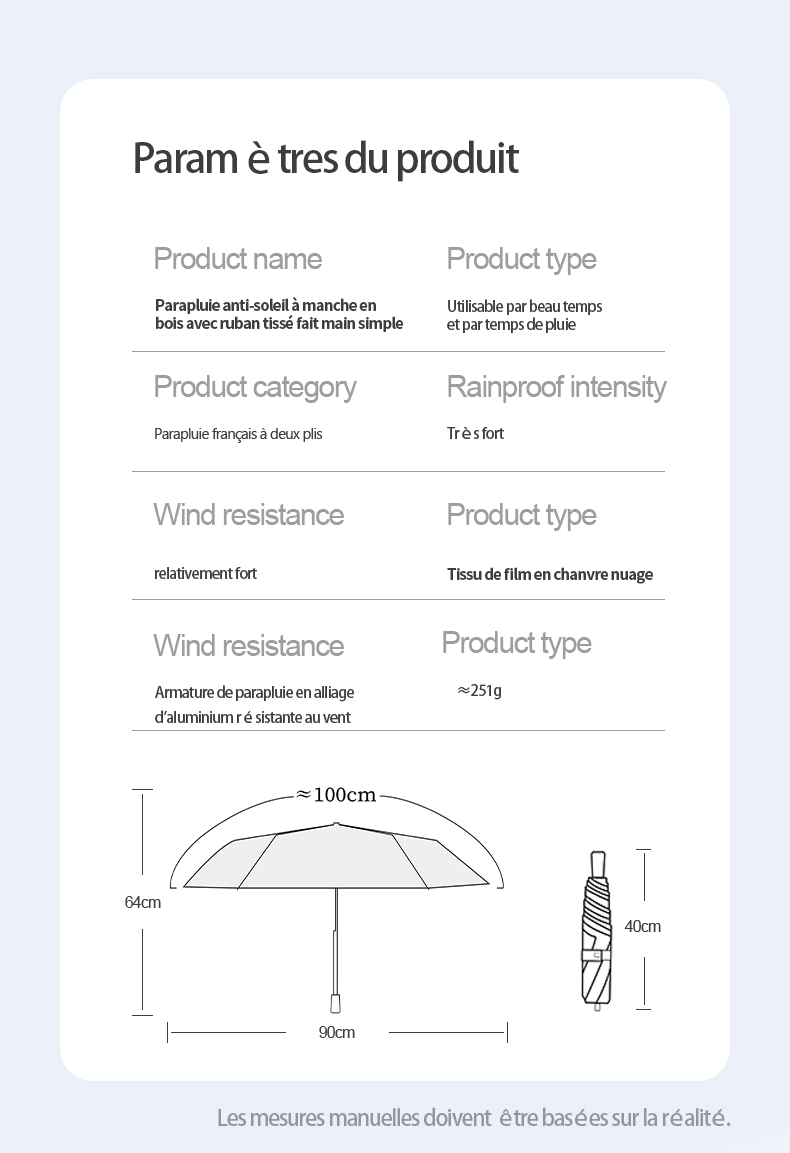 Hepburncat-Parapluie solaire avec ruban français et manche en bois – Image 6