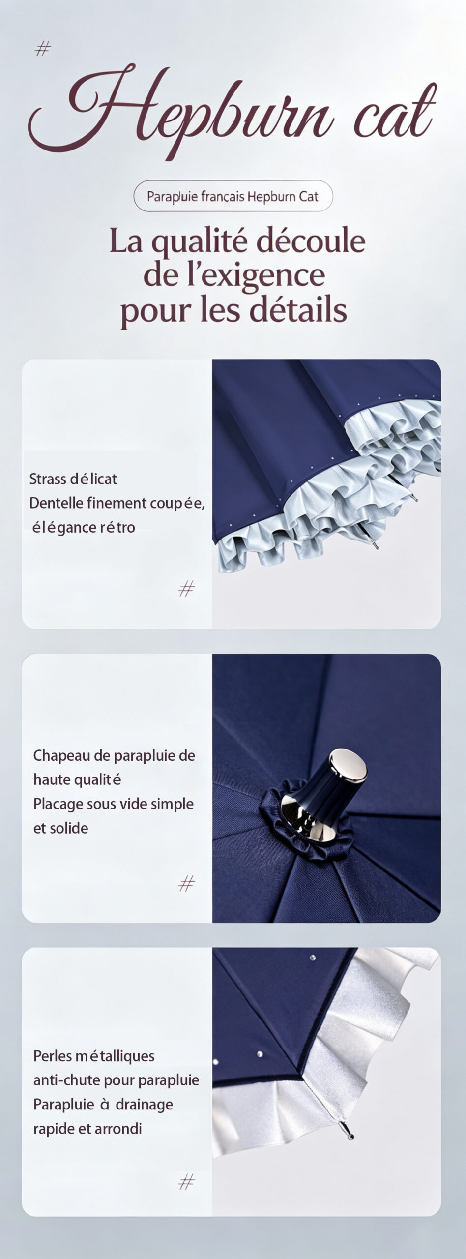 Hepburn Cat-Parapluie Français à Strass et Volants Scintillants – Image 2