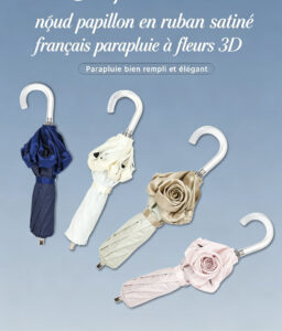 Hepburncat-Parapluie à nœud papillon et fleurs 3D