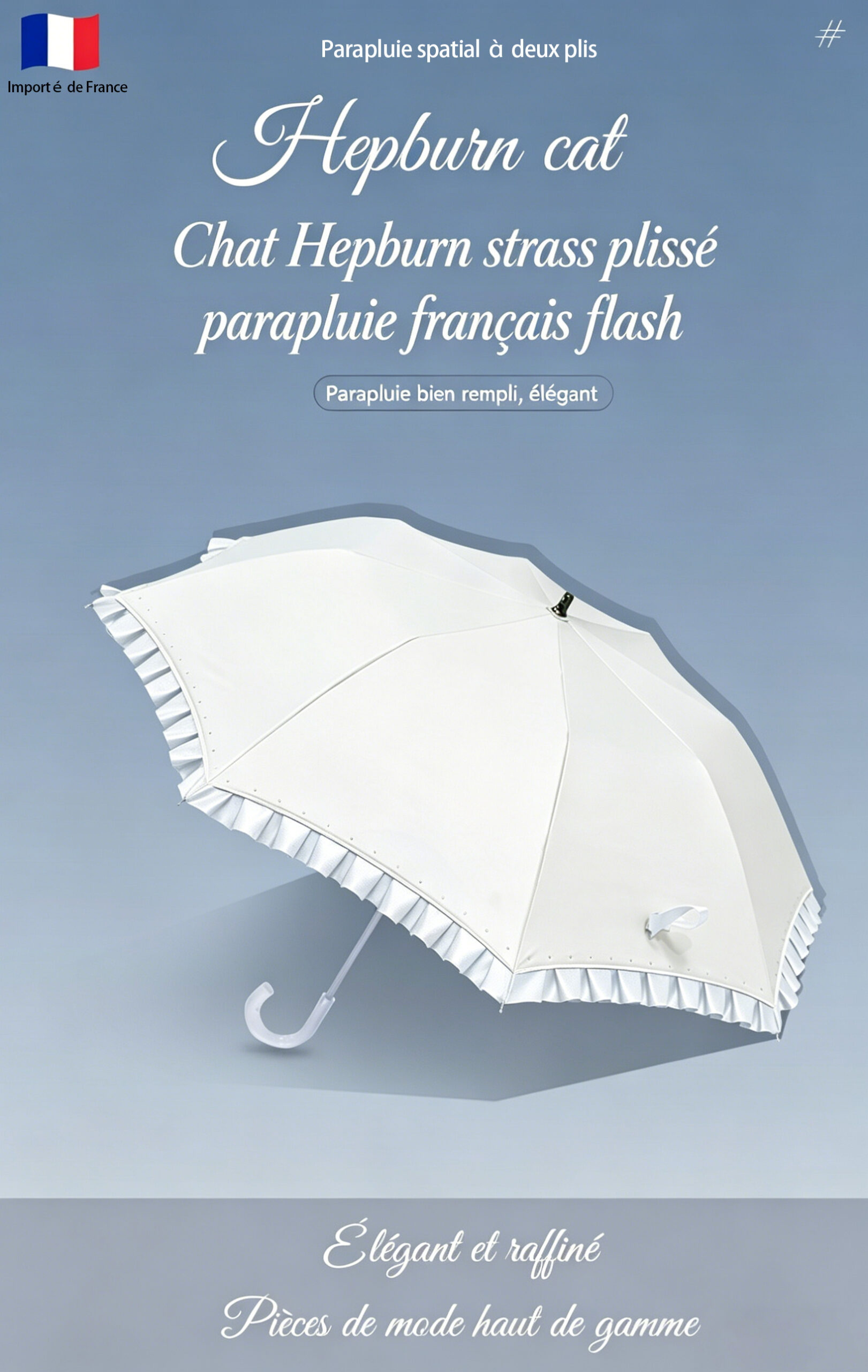 Hepburn Cat-Parapluie Français à Strass et Volants Scintillants